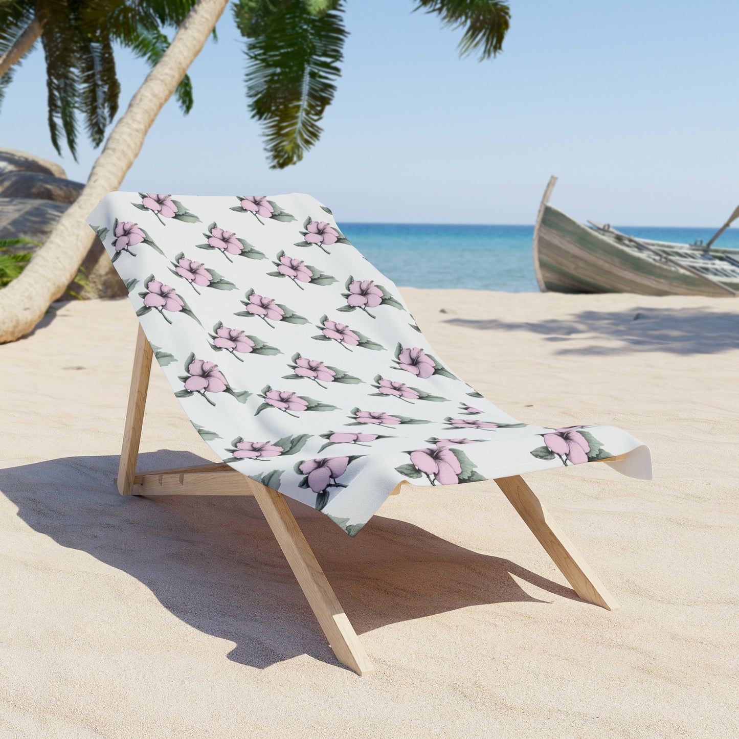 Pink Hibiscus Flower Beach Towel