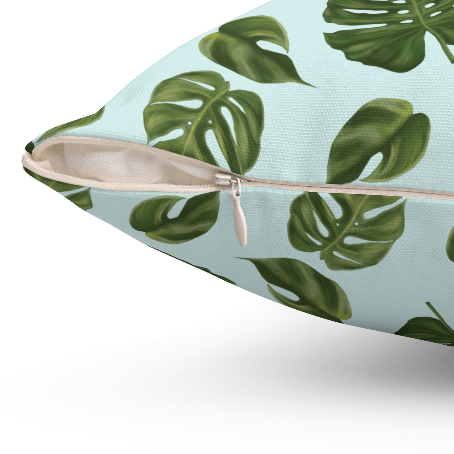 Blue Monstera Leaf Throw Pillow