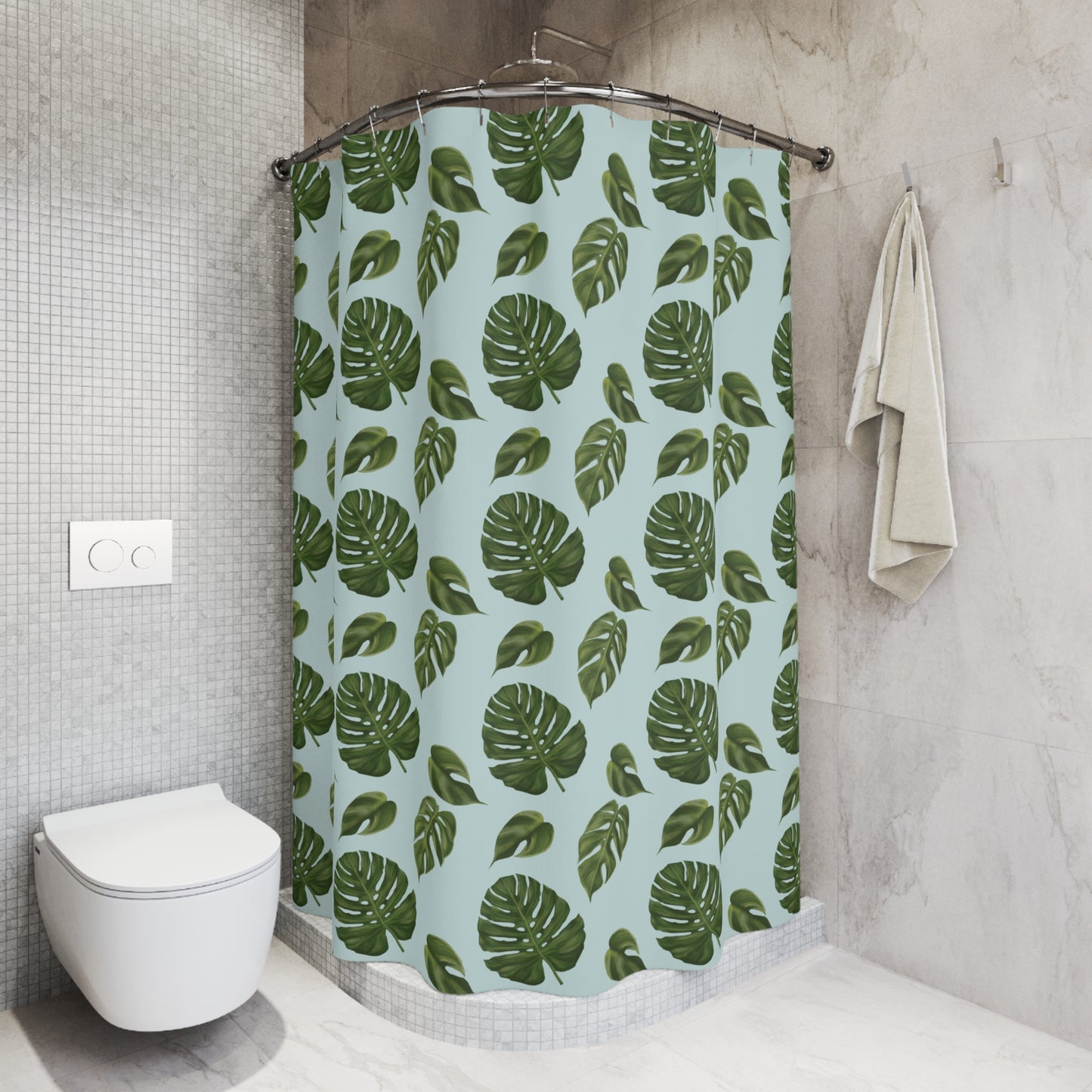 Blue Monstera Leaf Shower Curtain
