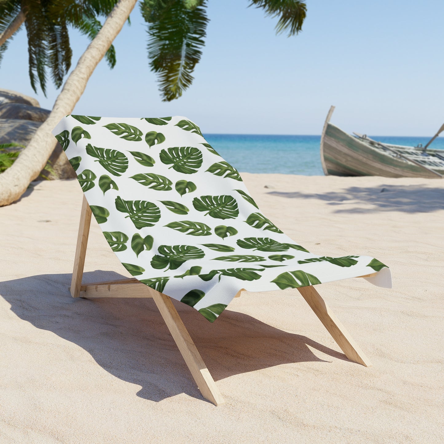 White Monstera Leaf Beach Towel