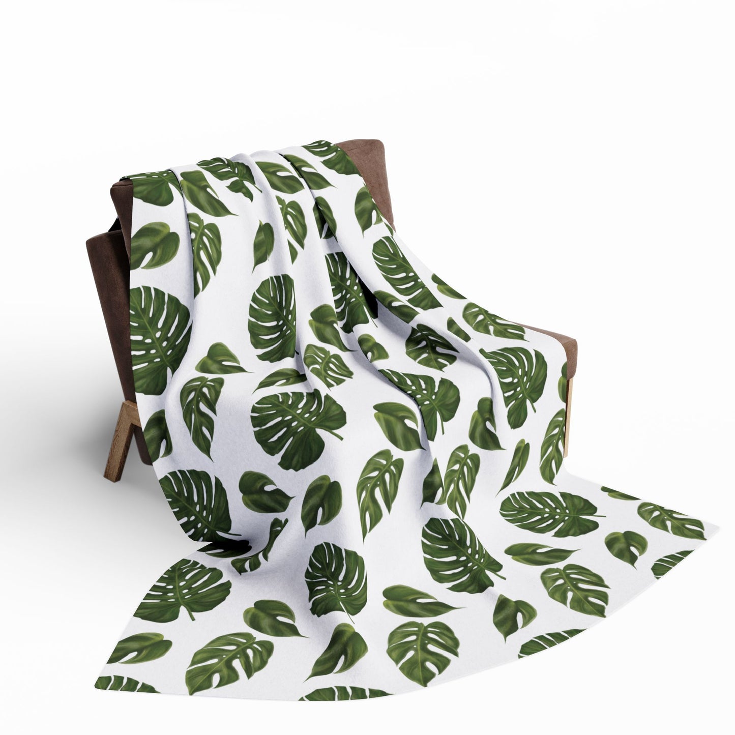 White Monstera Leaf Fleece Blanket