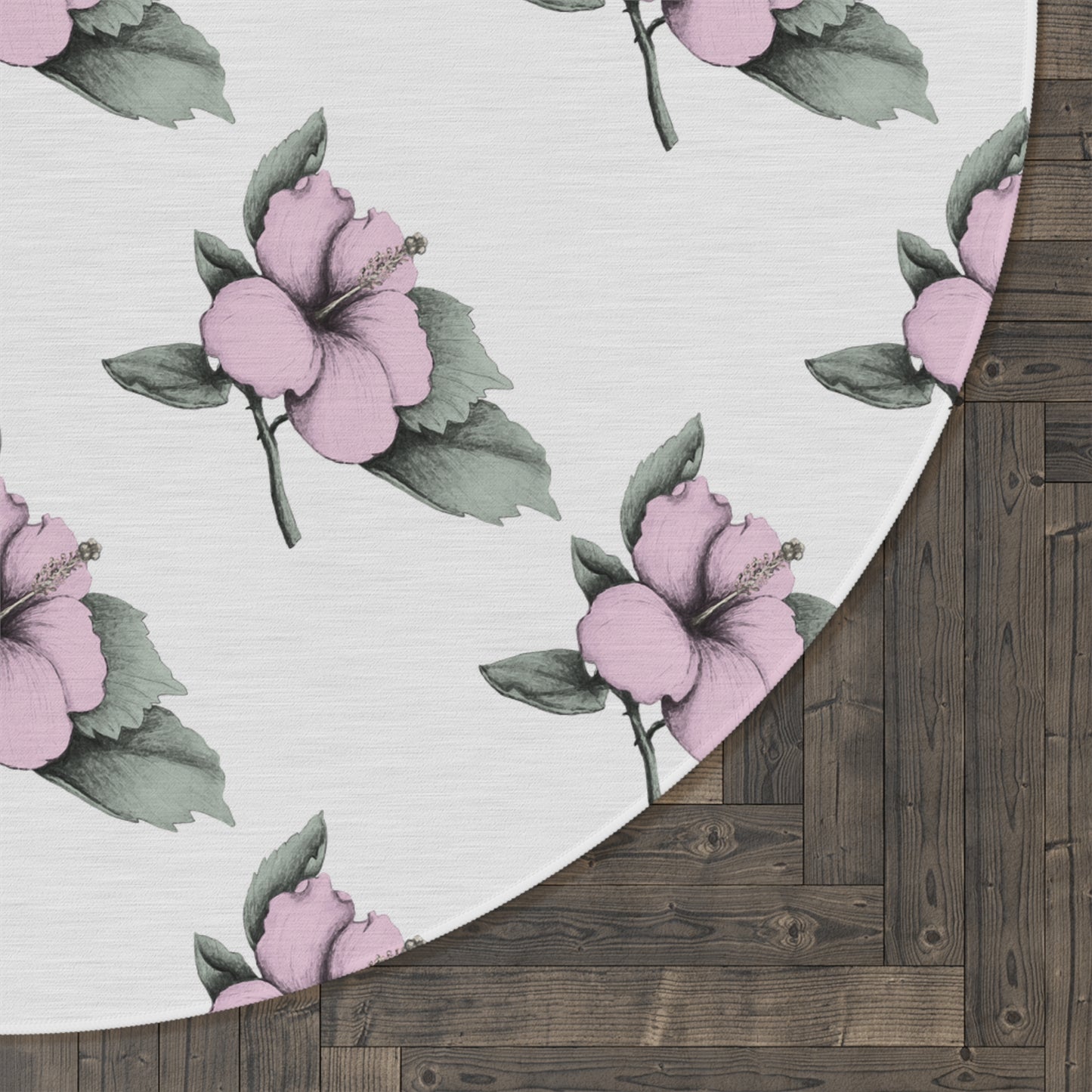 Pink Hibiscus Flower Round Rug
