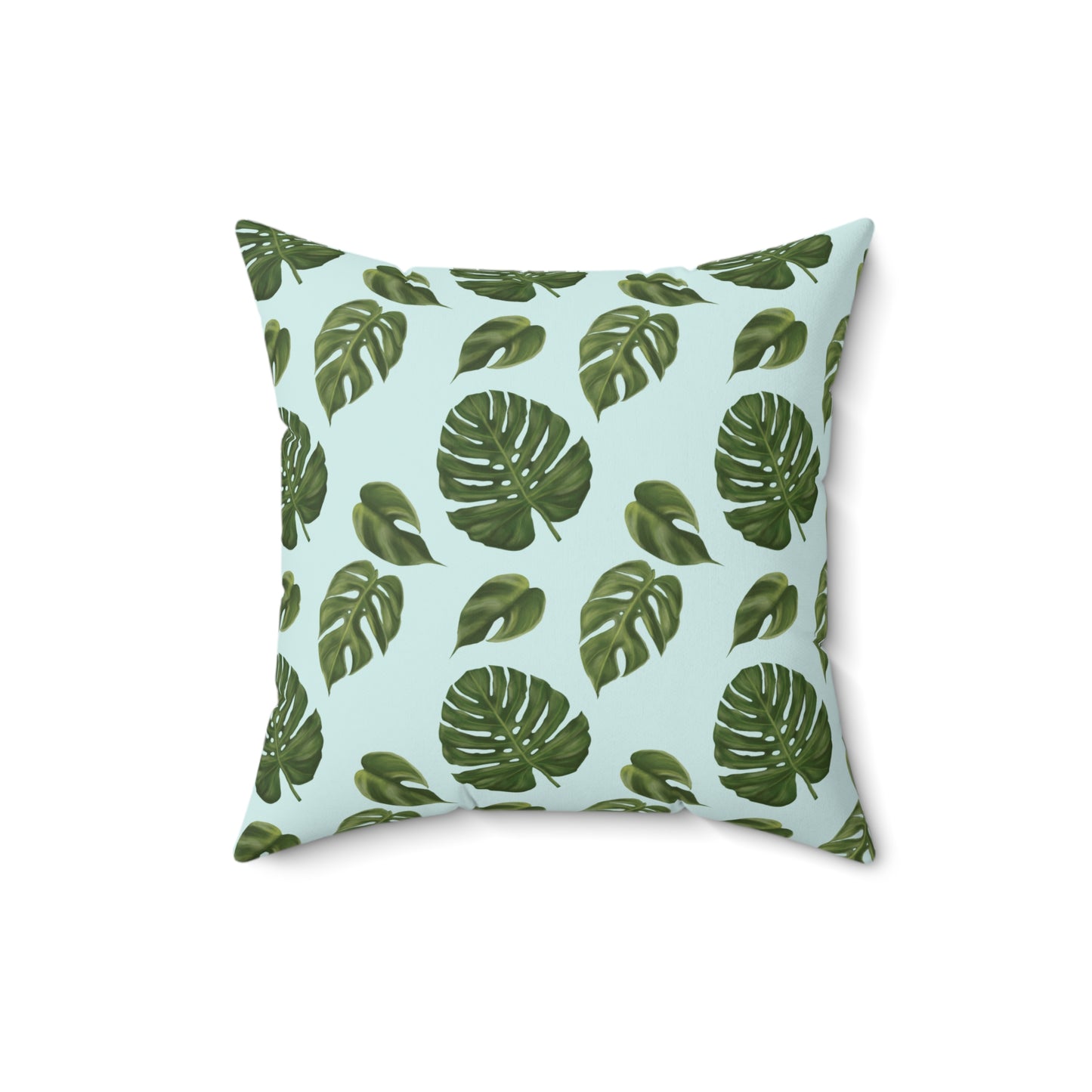 Blue Monstera Leaf Throw Pillow