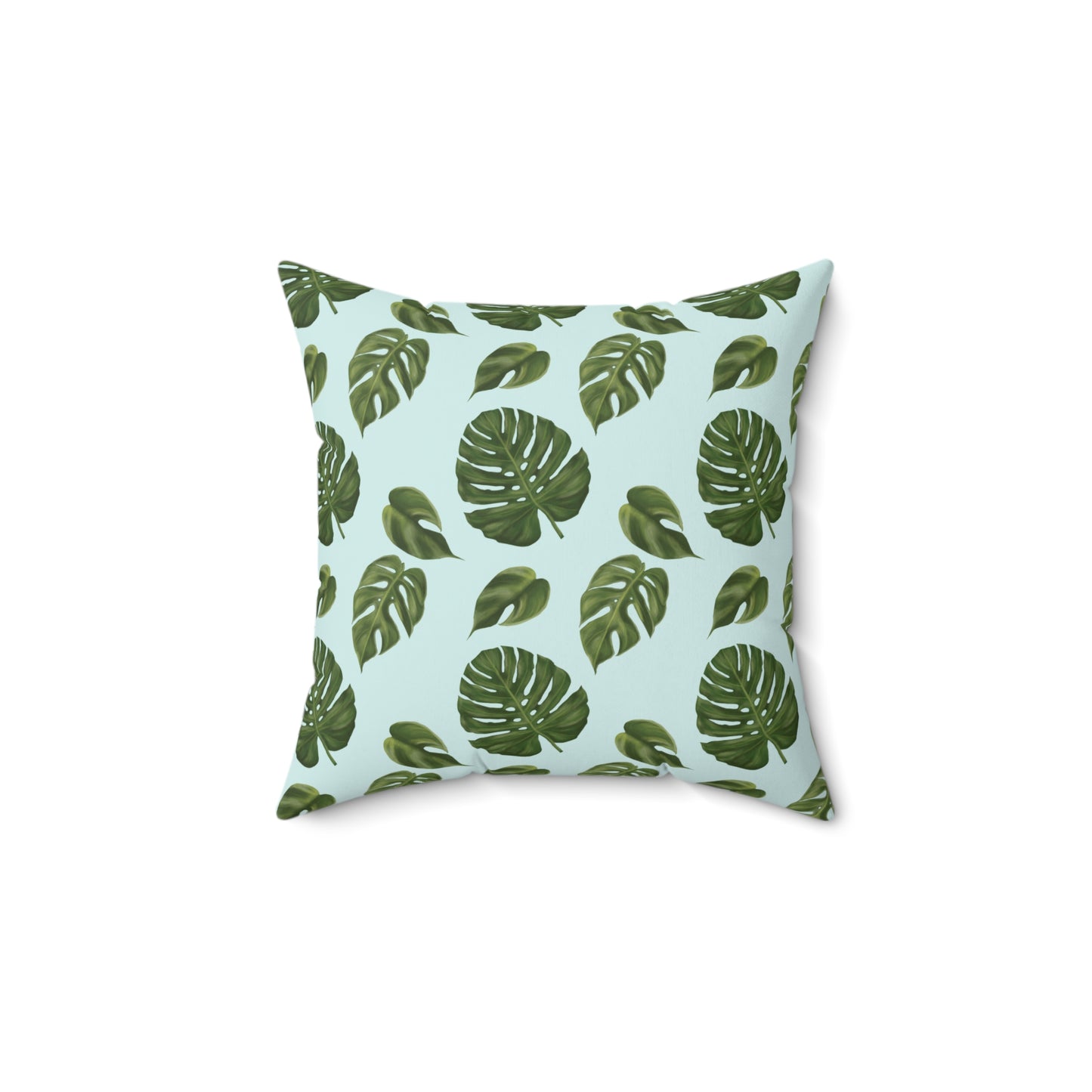 Blue Monstera Leaf Throw Pillow
