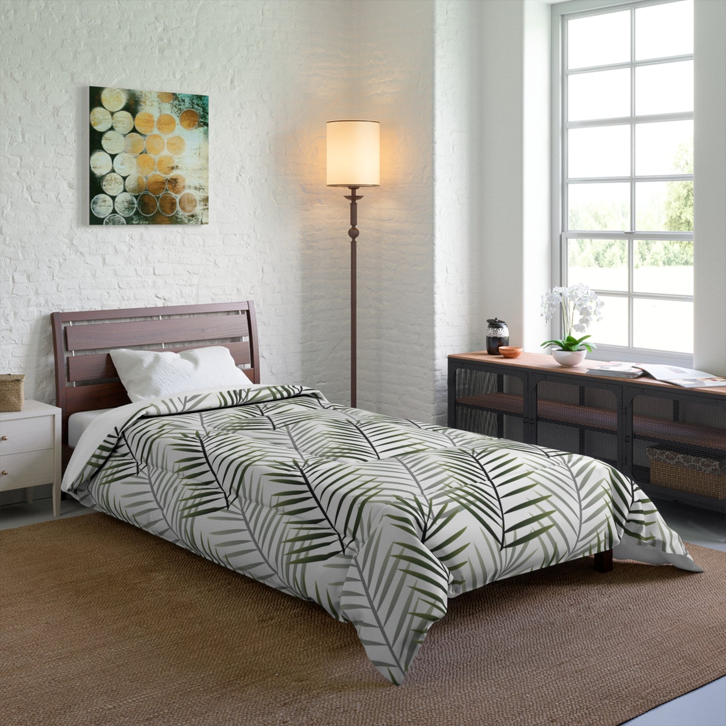 White Palm Leaf Comforter