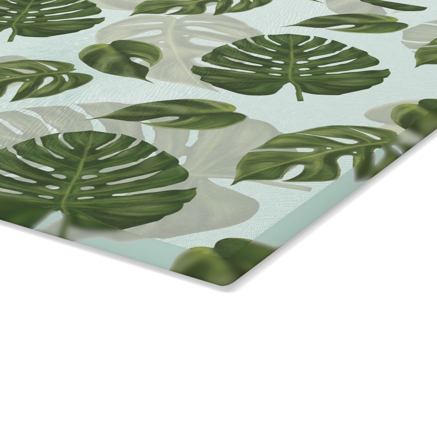 Glass Cutting Board with Monstera Leaf Design