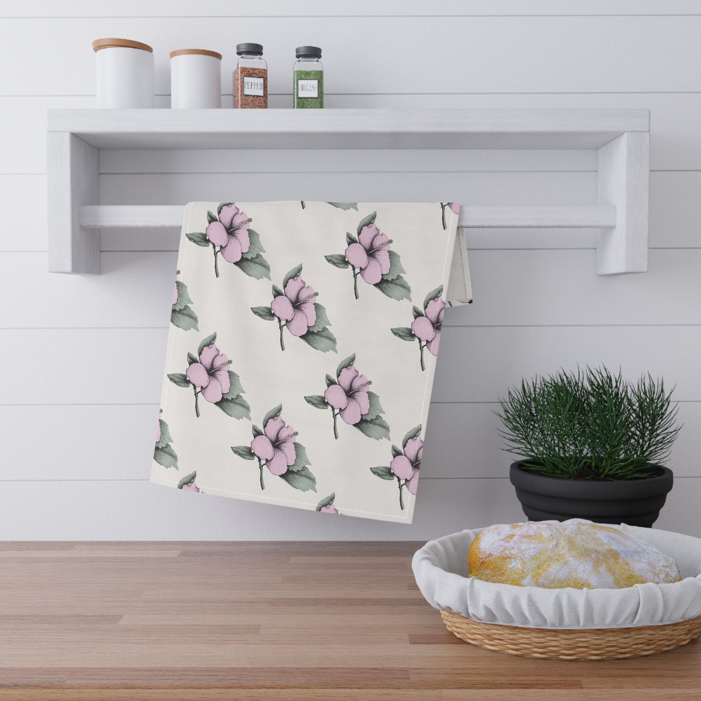 Pink Hibiscus Kitchen Tea Towel