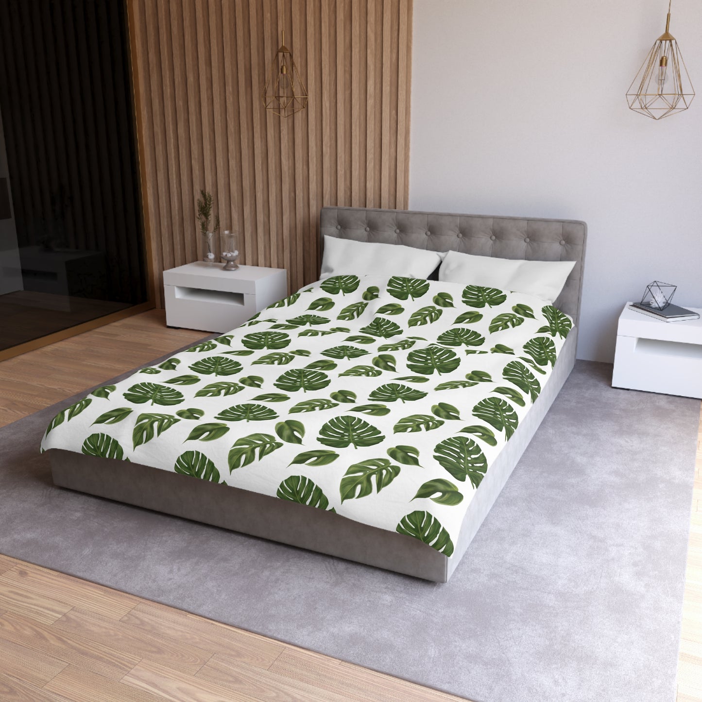White Monstera Leaf Duvet Cover