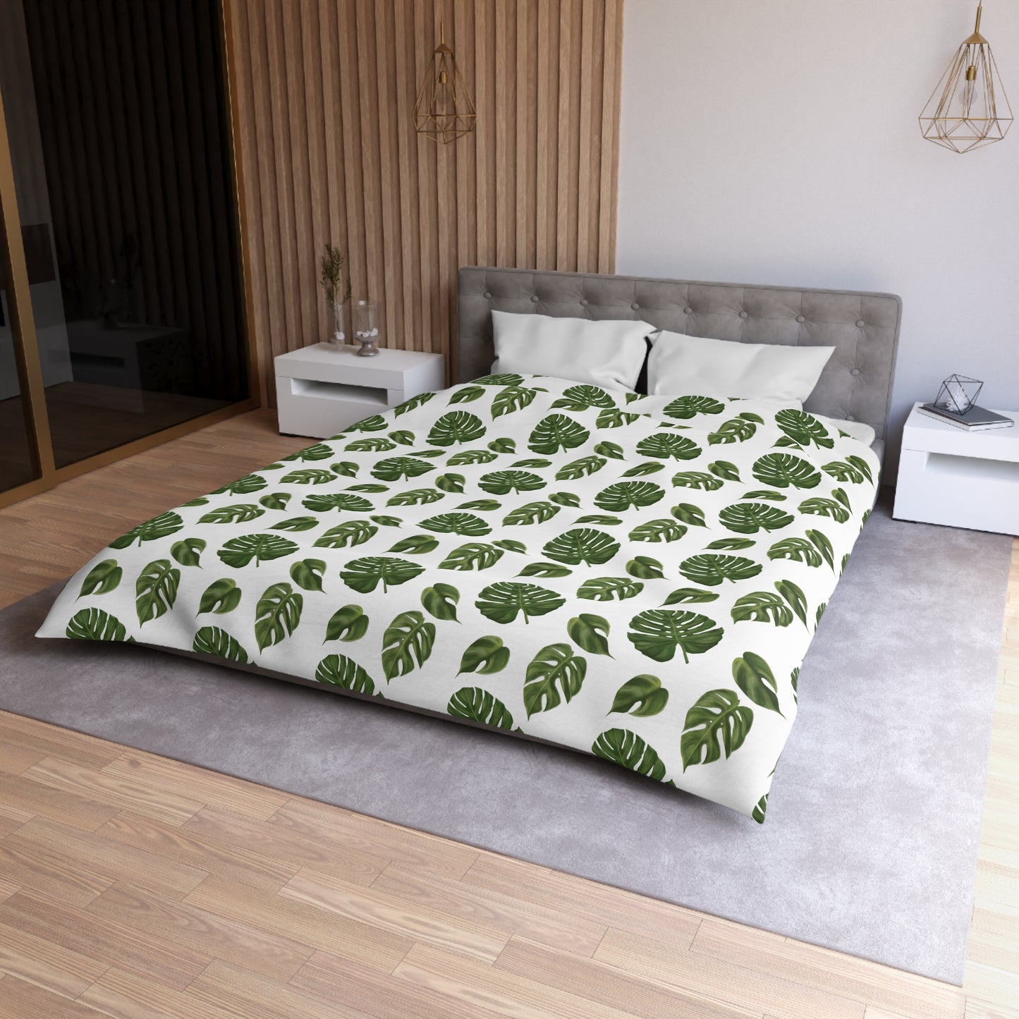 White Monstera Leaf Duvet Cover