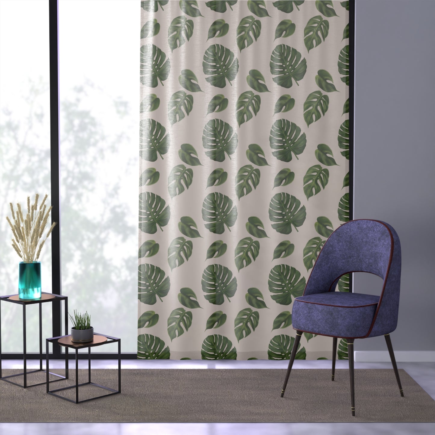 Pink Monstera Leaf Sheer Window Curtain