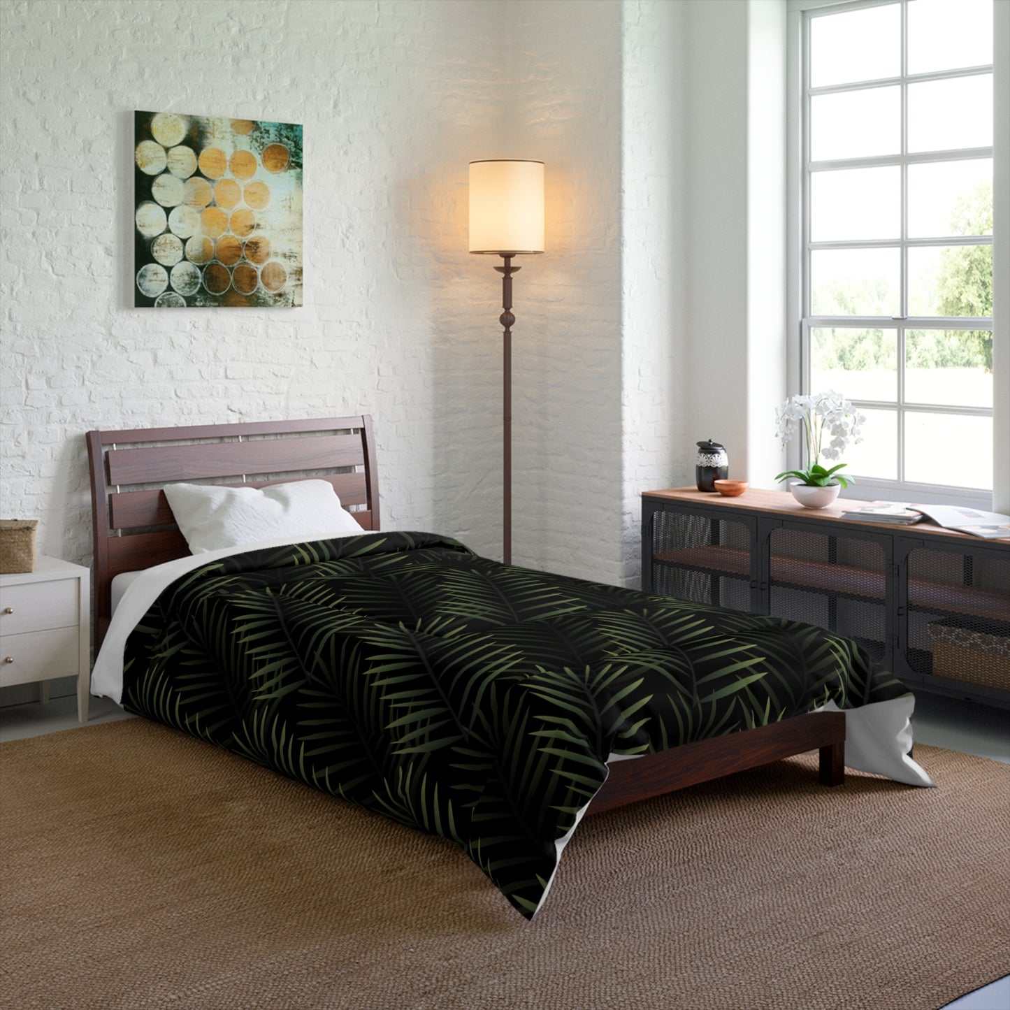 Black Palm Leaf Comforter