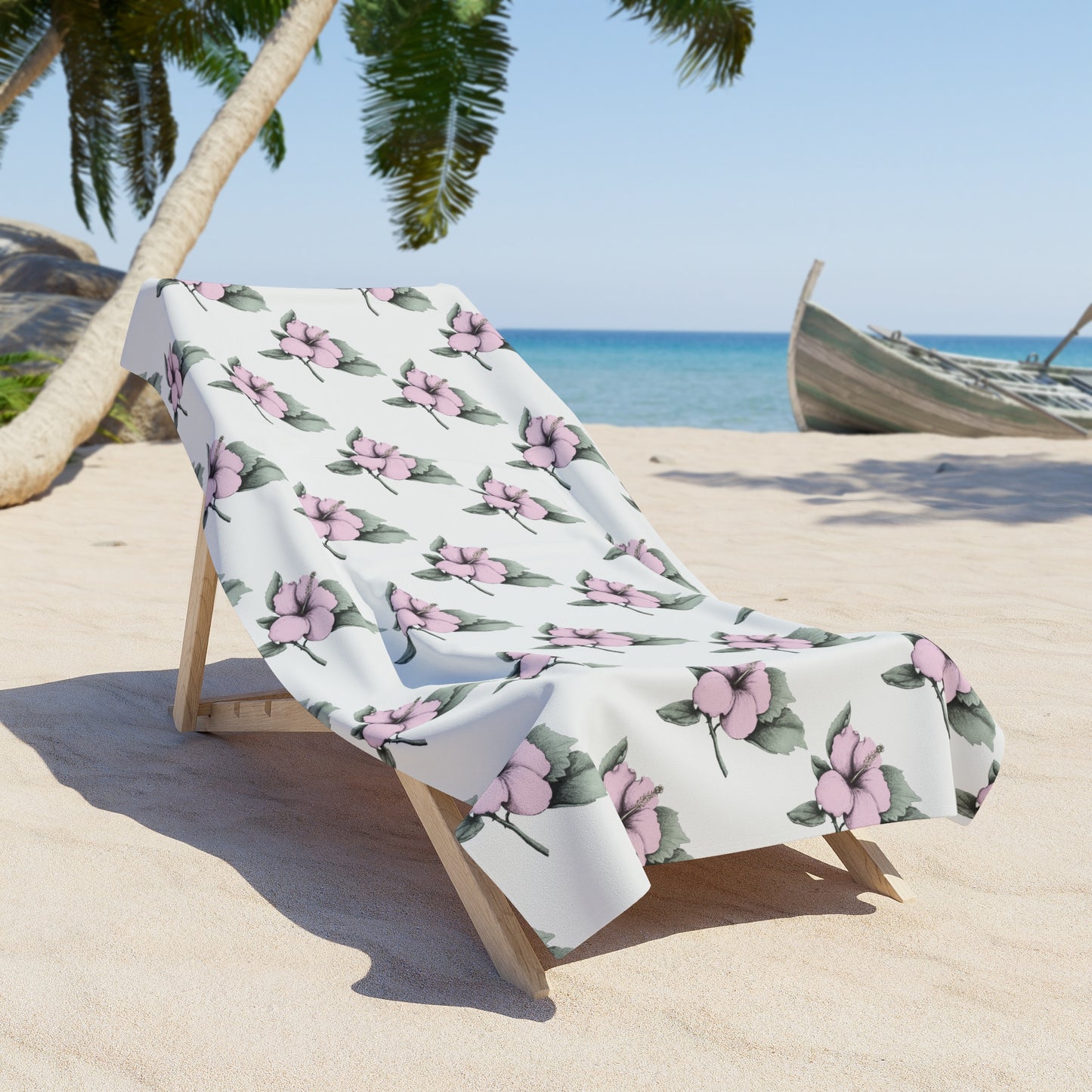 Pink Hibiscus Flower Beach Towel