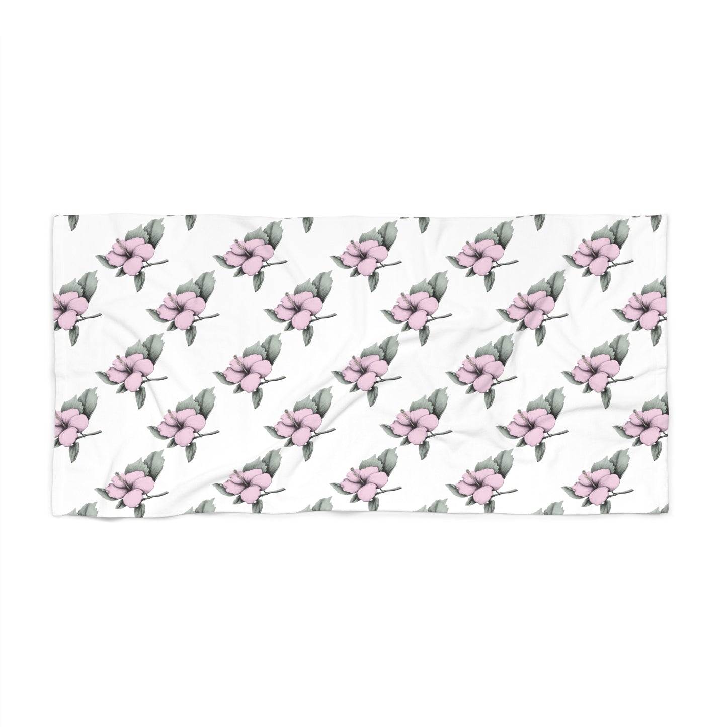 Pink Hibiscus Flower Beach Towel