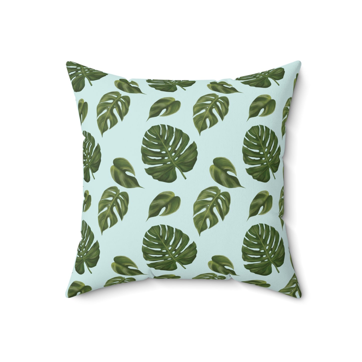 Blue Monstera Leaf Throw Pillow
