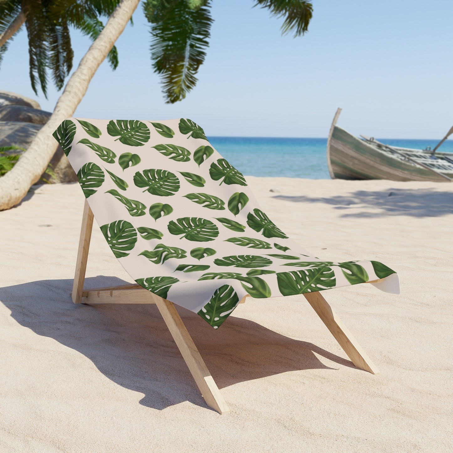 Pink Monstera Leaf Beach Towel