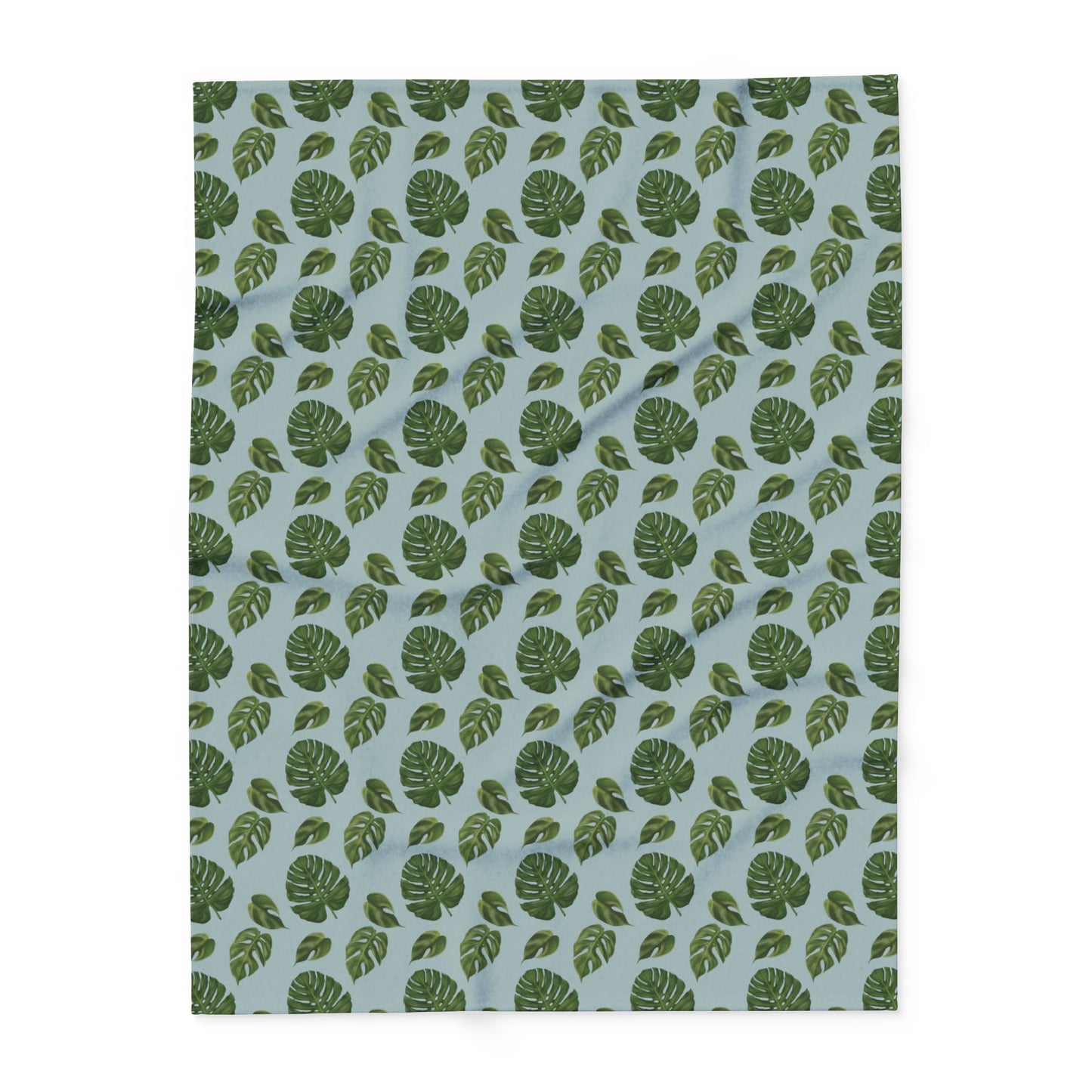 Blue Monstera Leaf Fleece Blanket
