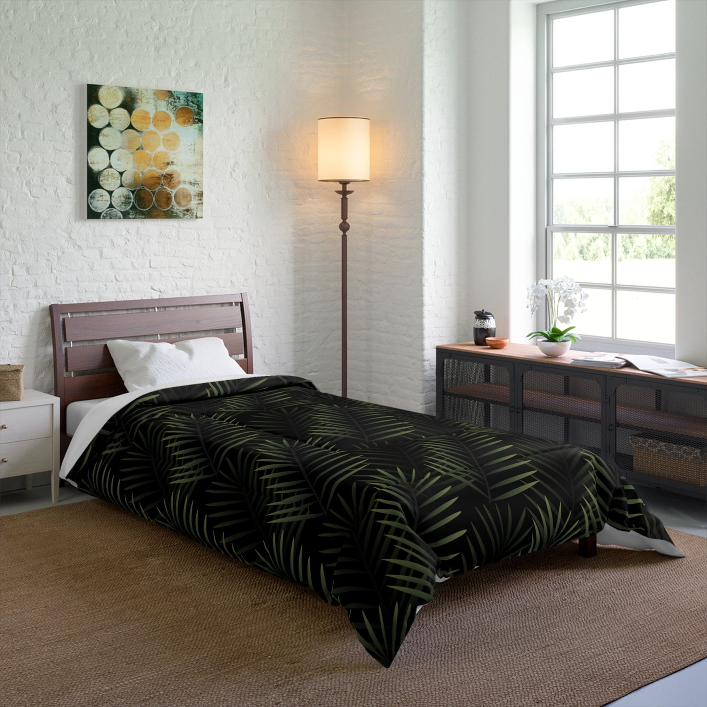 Black Palm Leaf Comforter