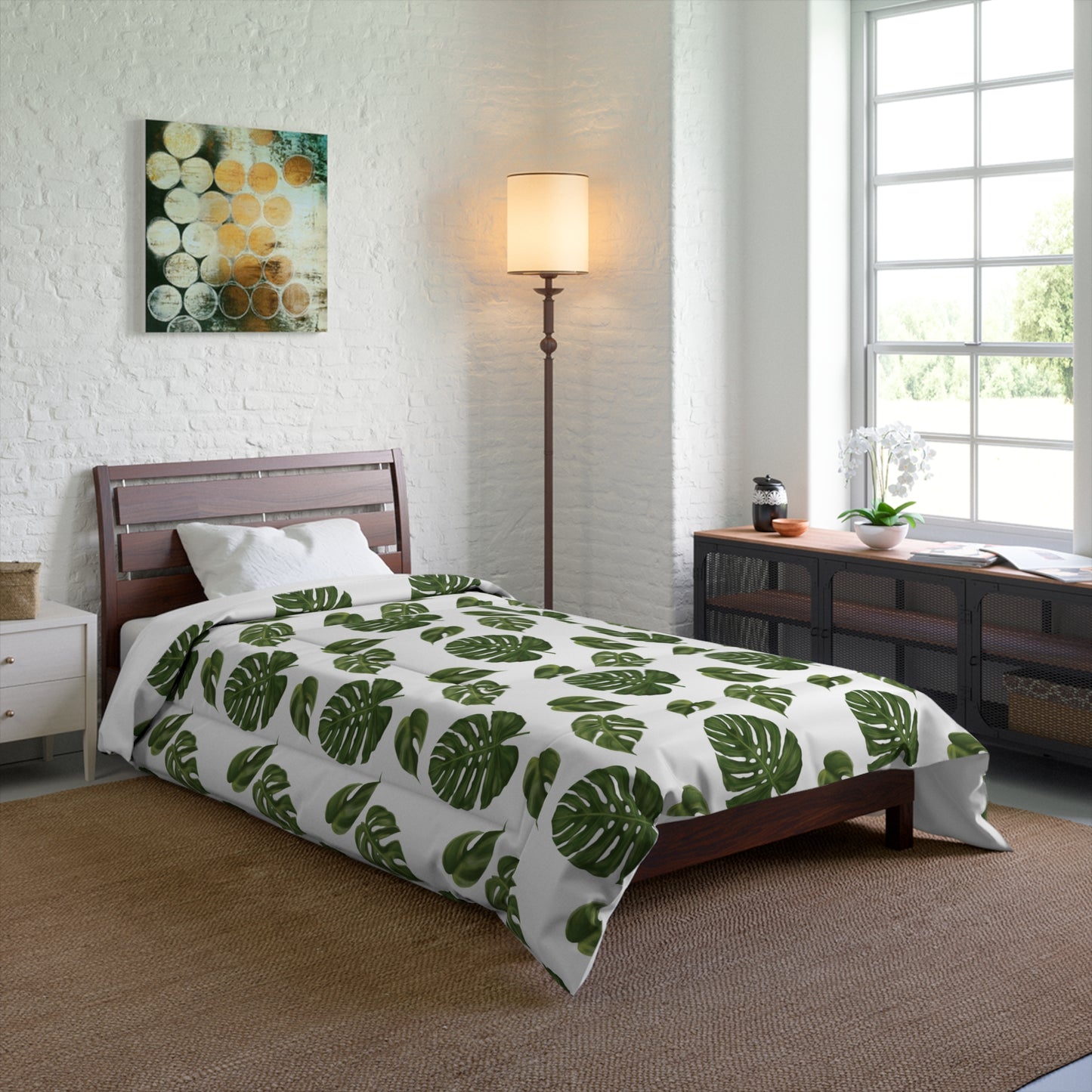 White Monstera Leaf Comforter