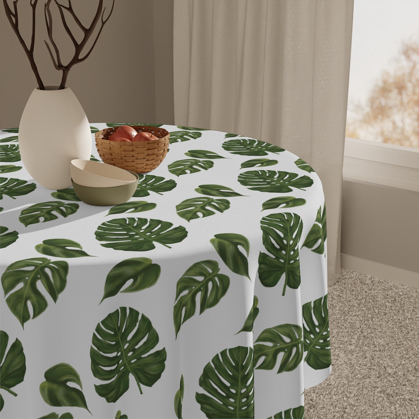 White Monstera Leaf Tablecloth