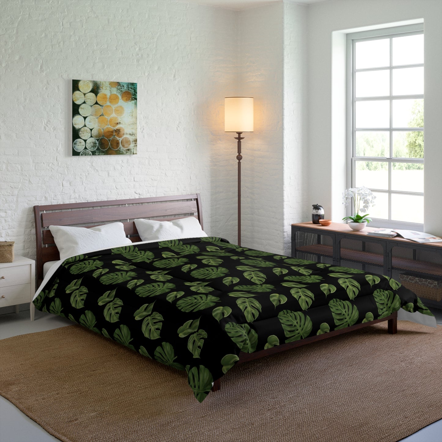 Black Monstera Leaf Comforter