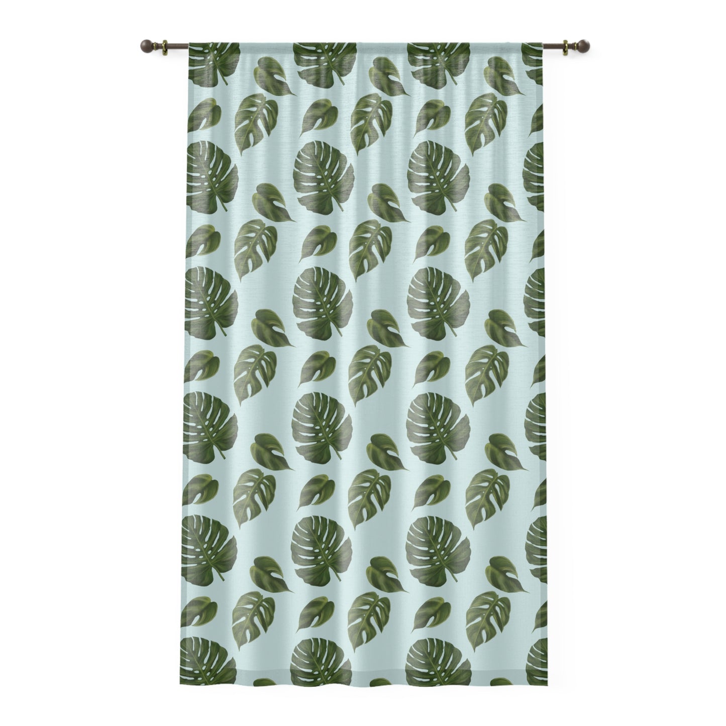 Blue Monstera Leaf Sheer Window Curtain