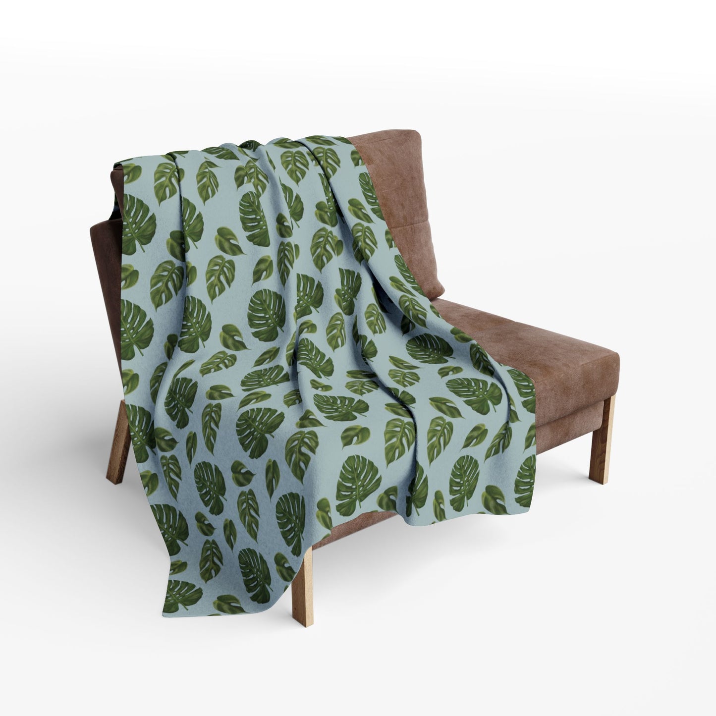 Blue Monstera Leaf Fleece Blanket