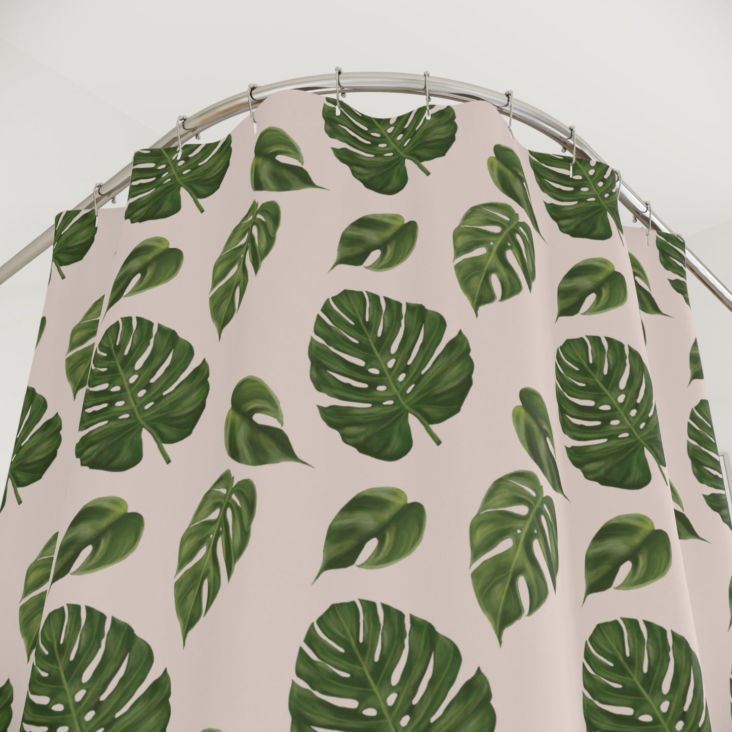 Pink Monstera Leaf Shower Curtain