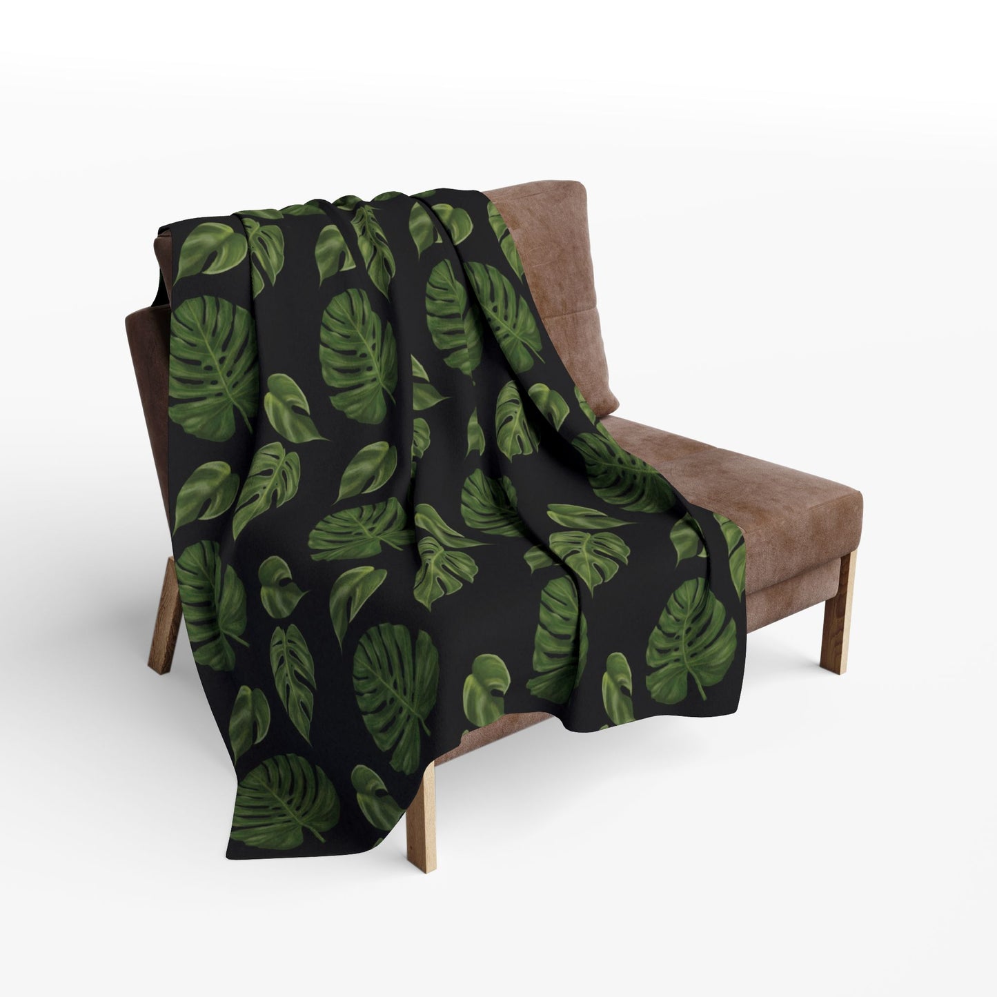 Black Monstera Leaf Fleece Blanket