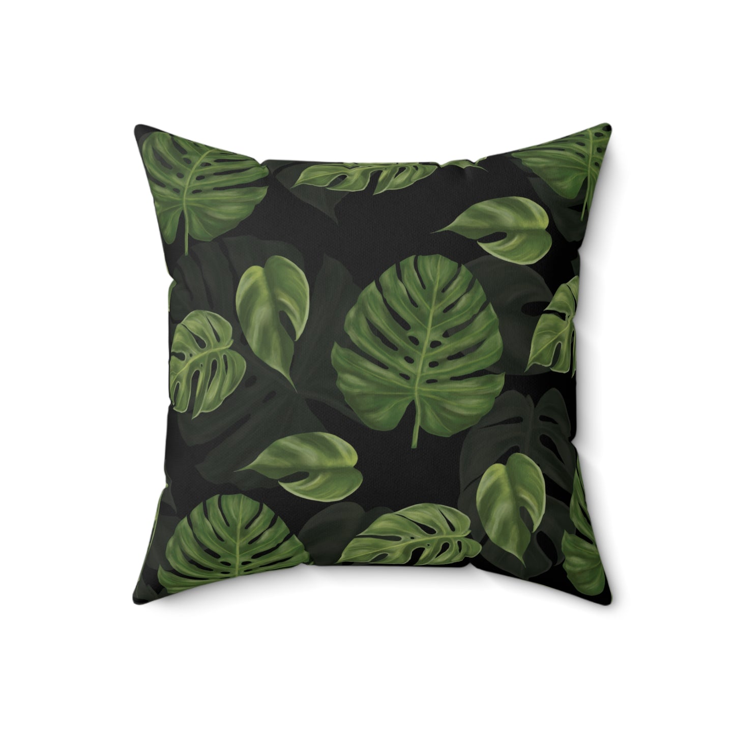 Black Monstera Leaf Throw Pillow