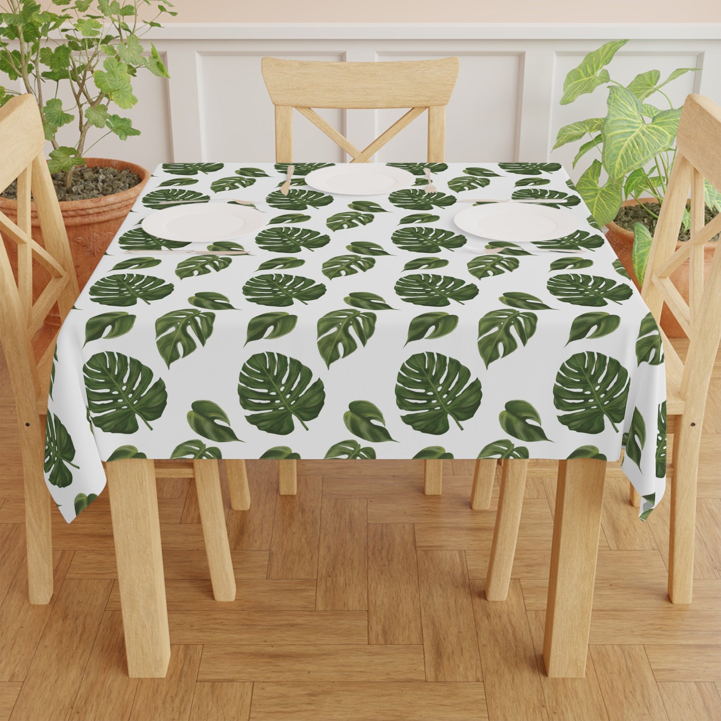 White Monstera Leaf Tablecloth