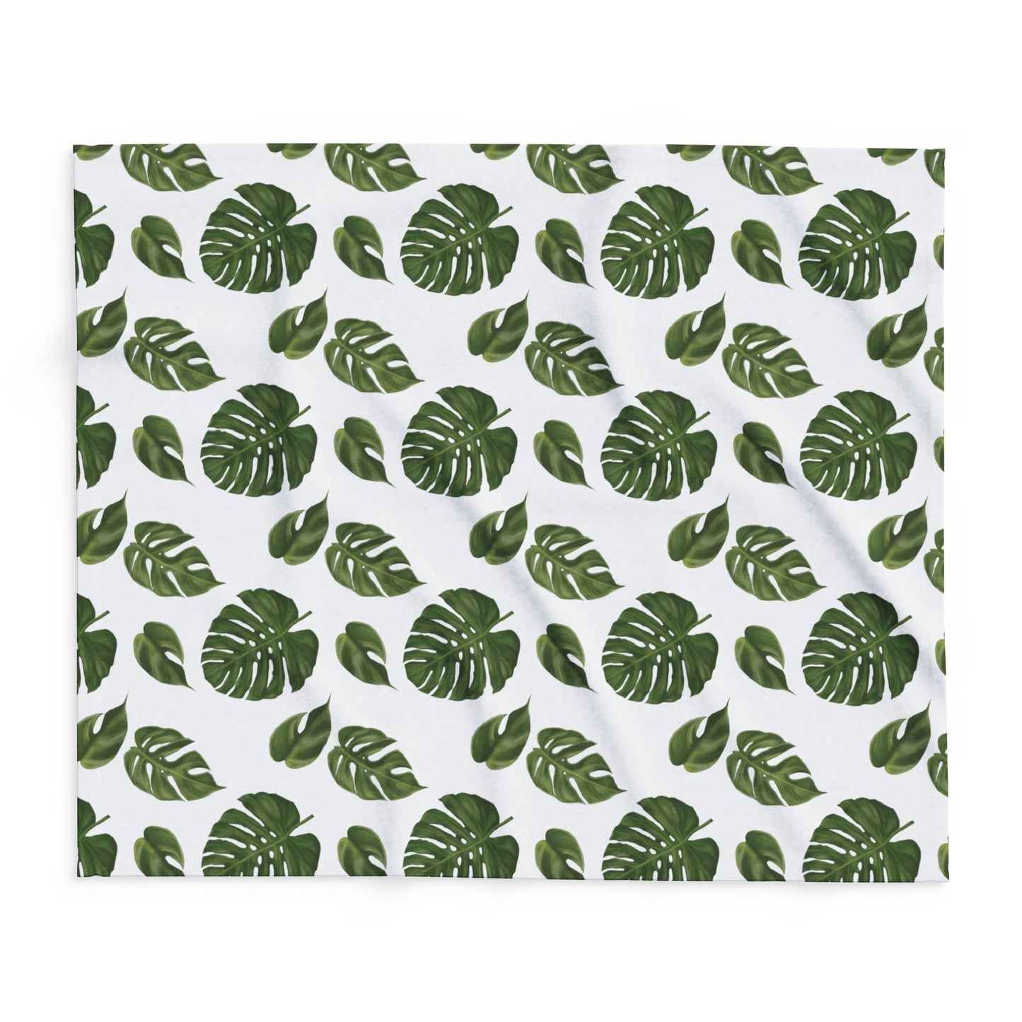 White Monstera Leaf Fleece Blanket