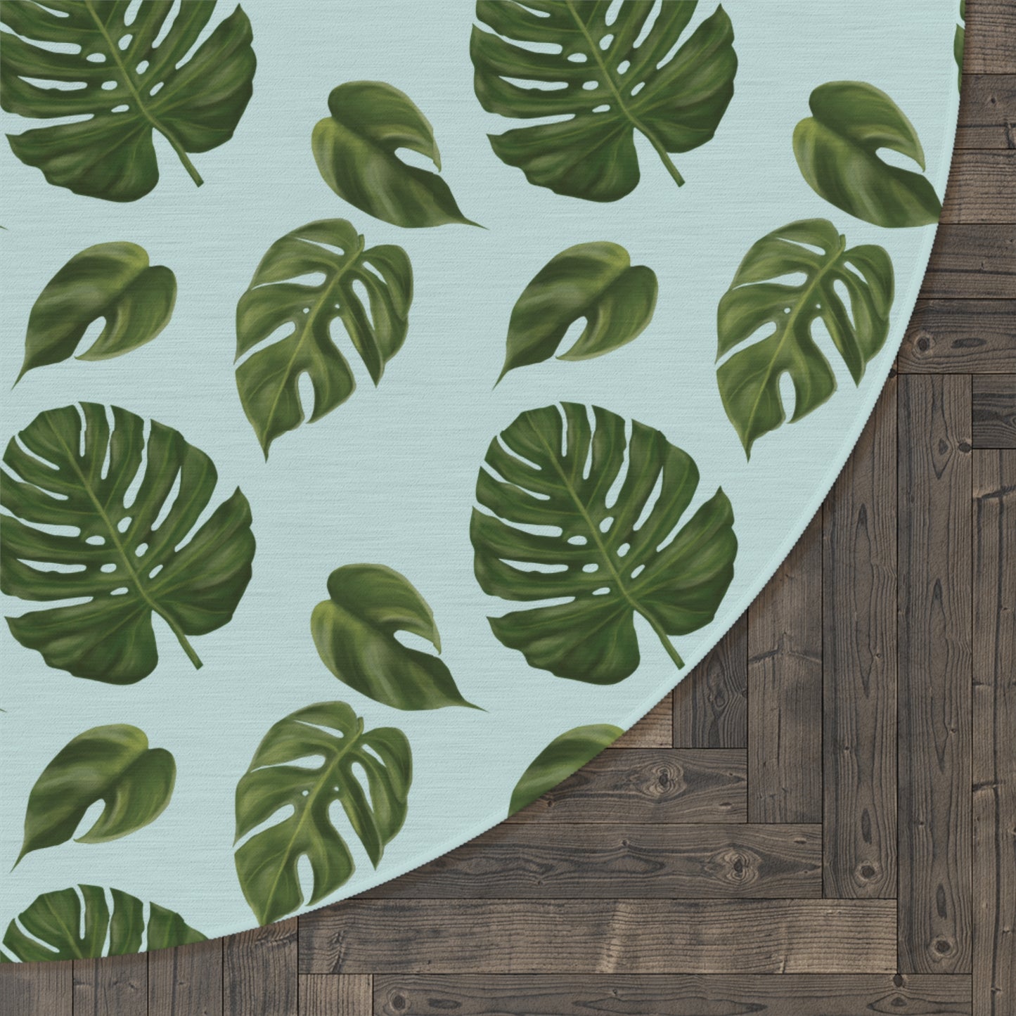 Blue Monstera Leaf Round Rug