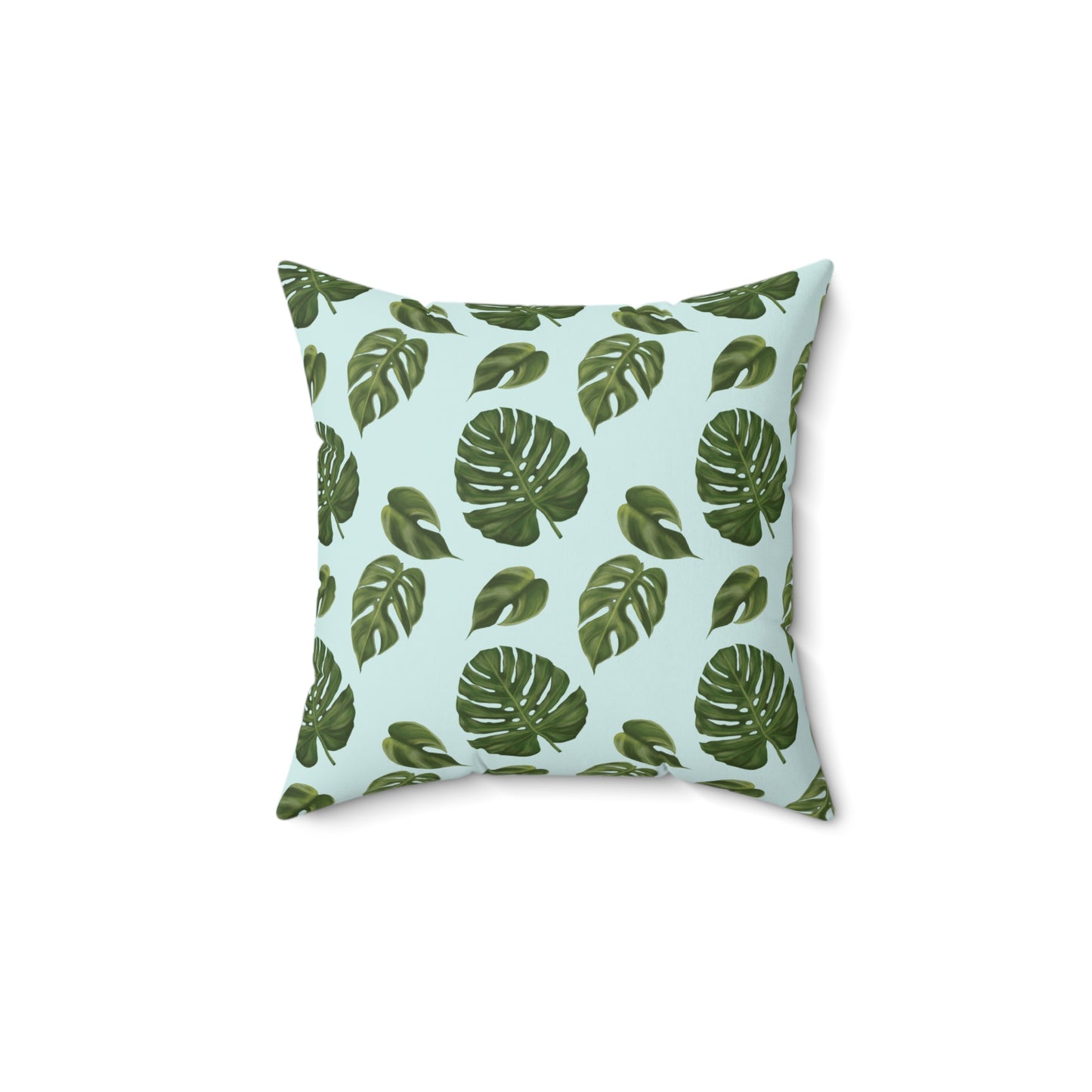 Blue Monstera Leaf Throw Pillow