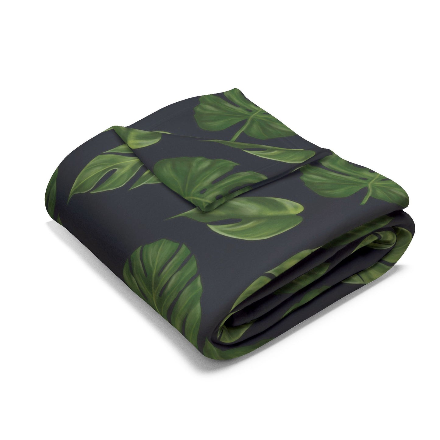 Black Monstera Leaf Fleece Blanket