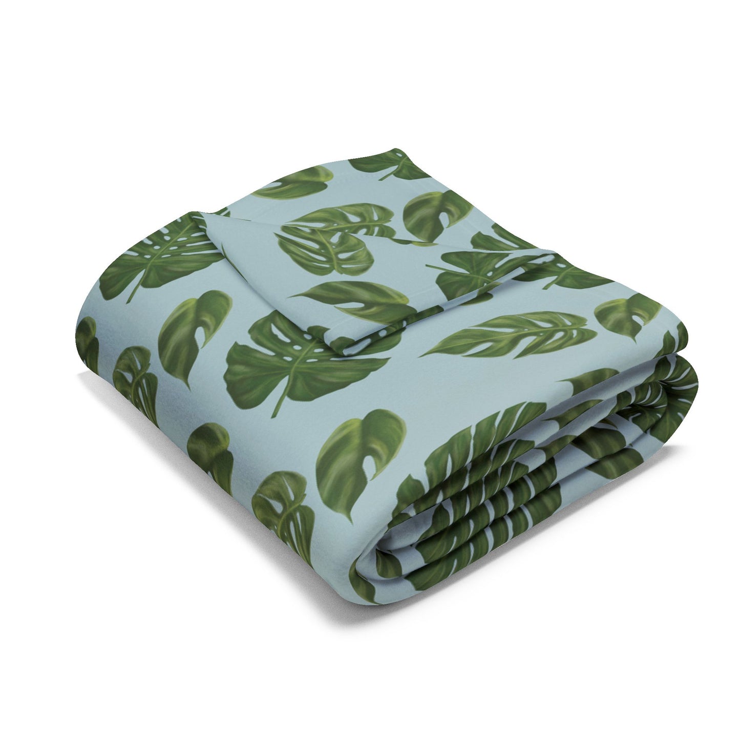 Blue Monstera Leaf Fleece Blanket