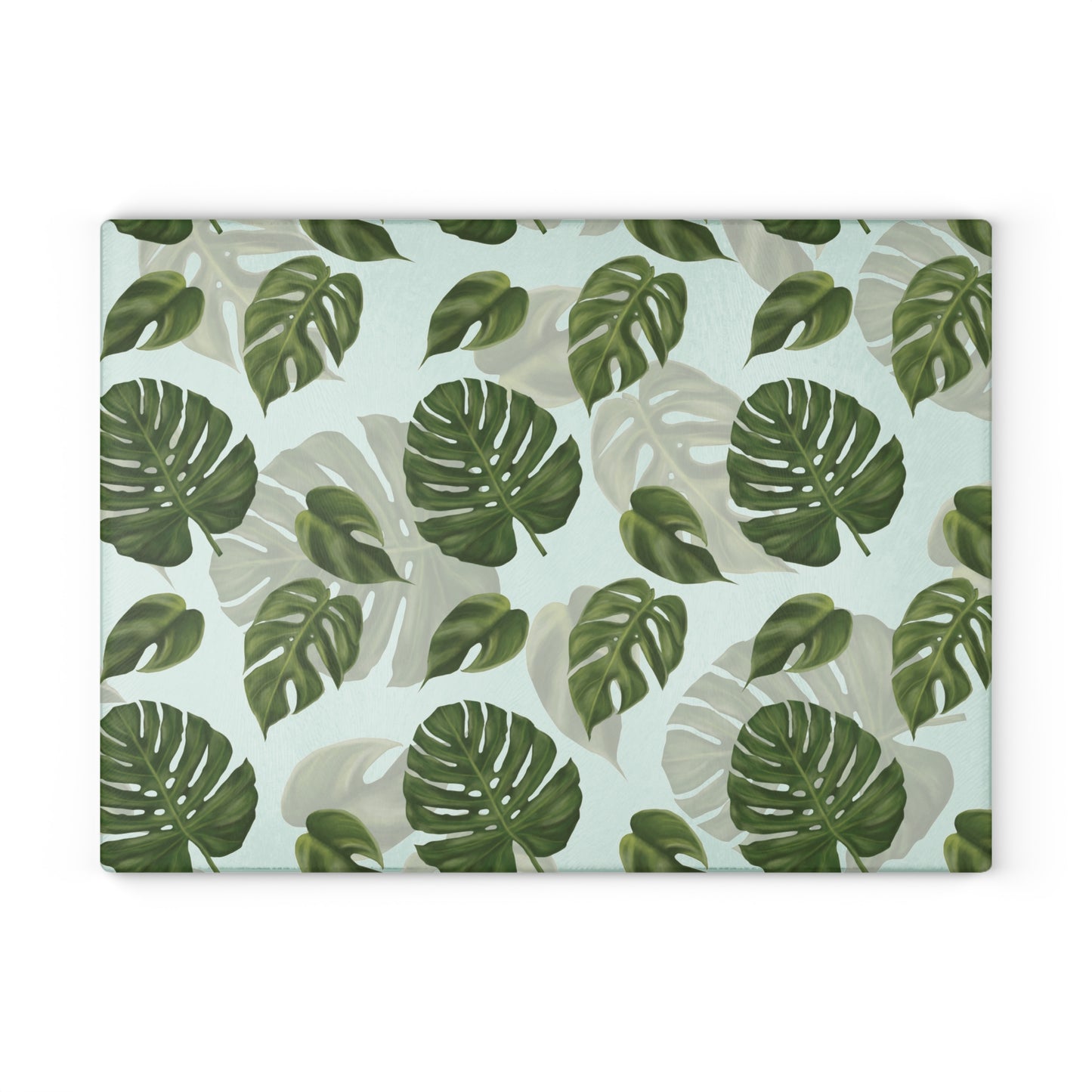 Glass Cutting Board with Monstera Leaf Design
