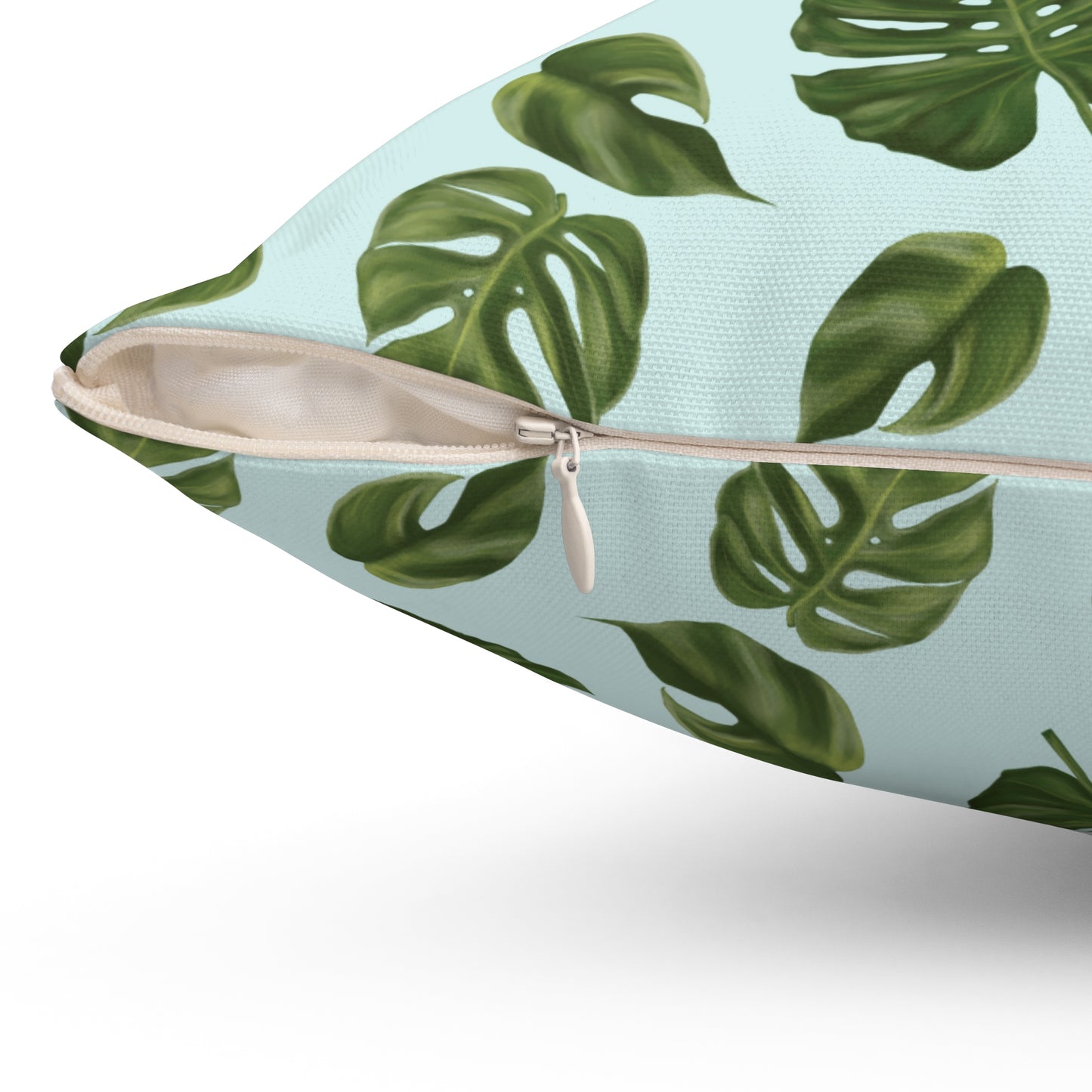 Blue Monstera Leaf Throw Pillow