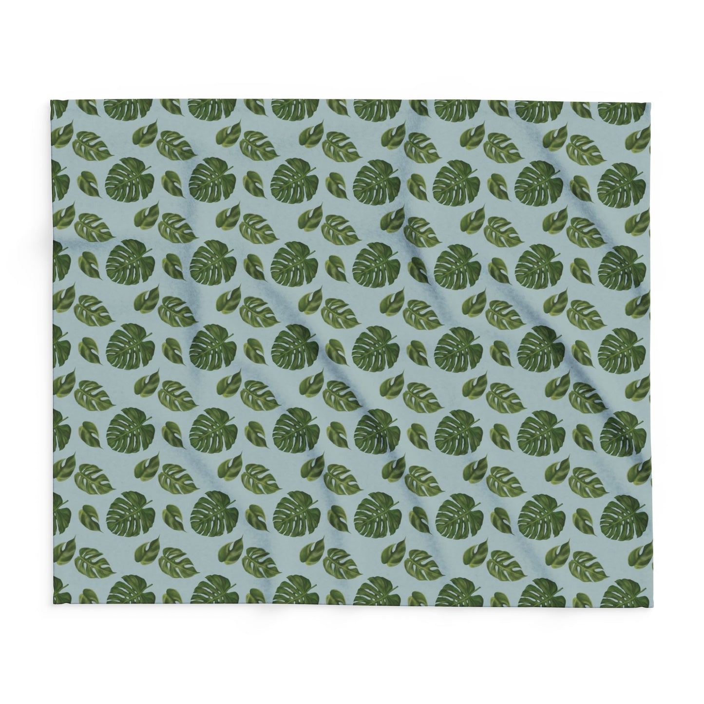 Blue Monstera Leaf Fleece Blanket