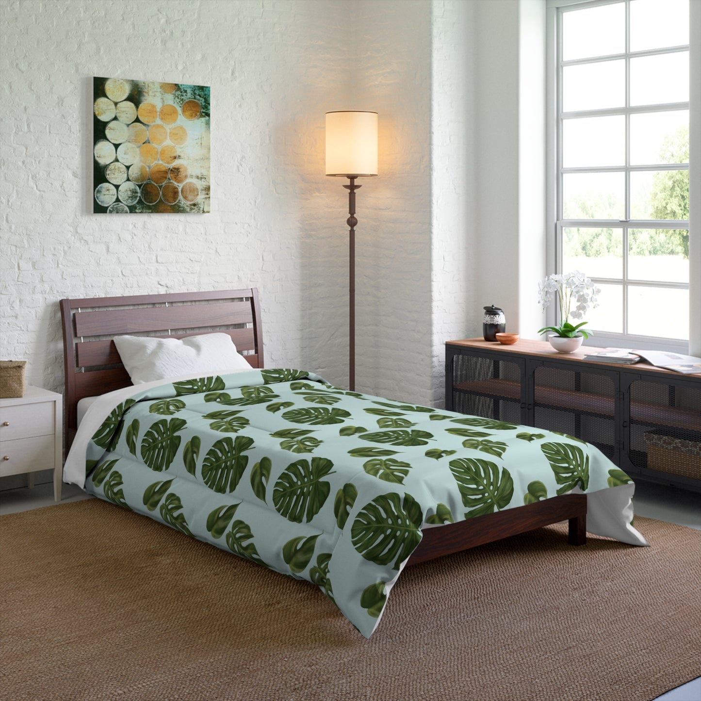 Blue Monstera Leaf Comforter