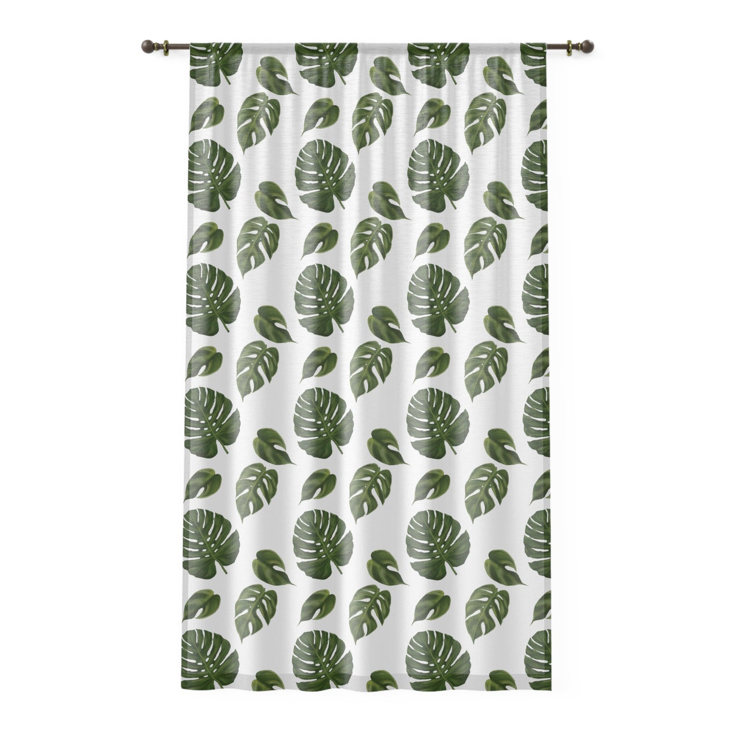 White Monstera Leaf Sheer Window Curtain
