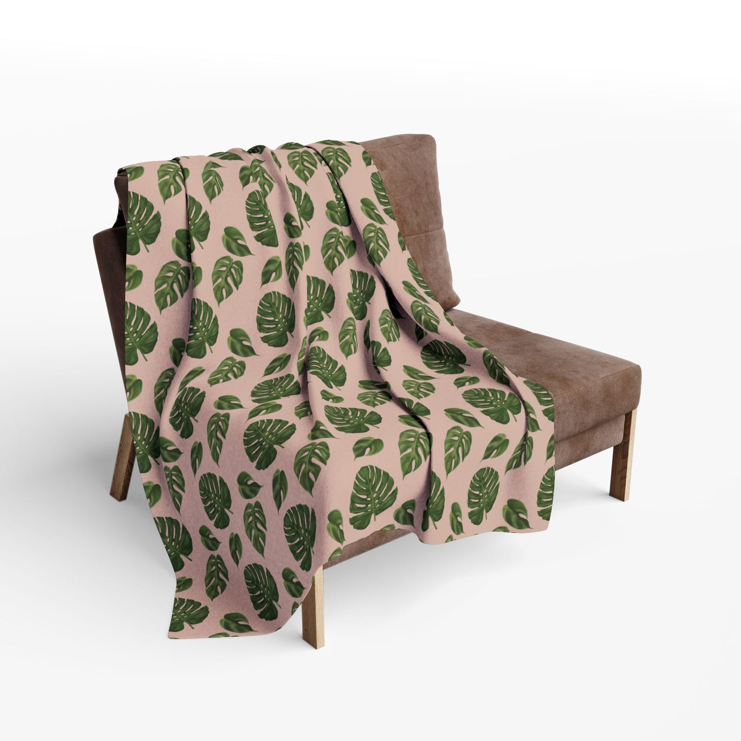Pink Monstera Leaf Fleece Blanket