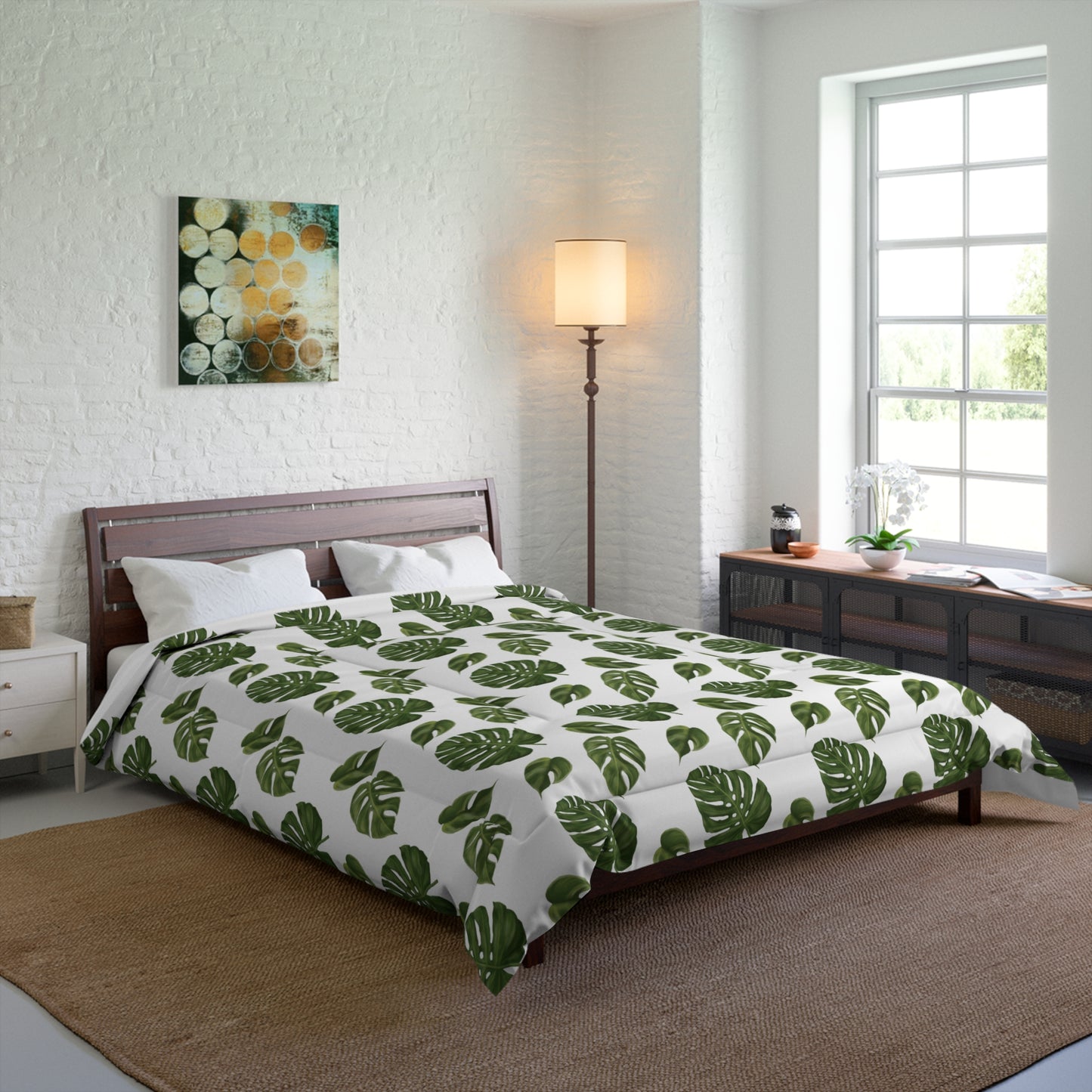 White Monstera Leaf Comforter