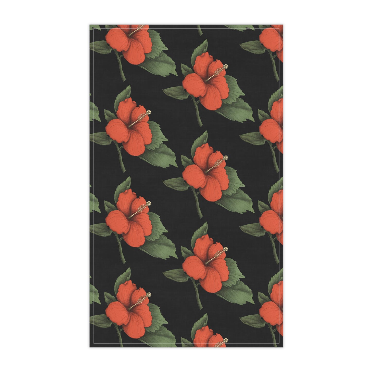 Orange Hibiscus Kitchen Tea Towel