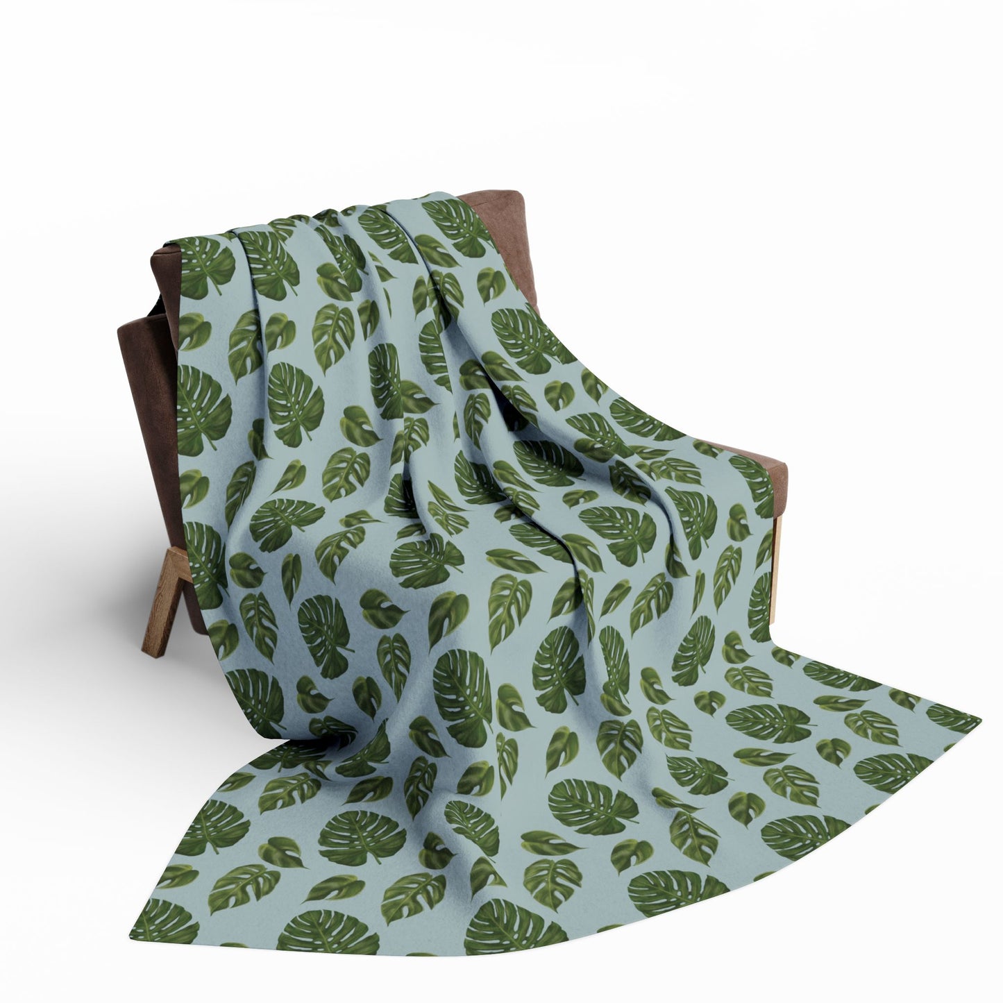 Blue Monstera Leaf Fleece Blanket