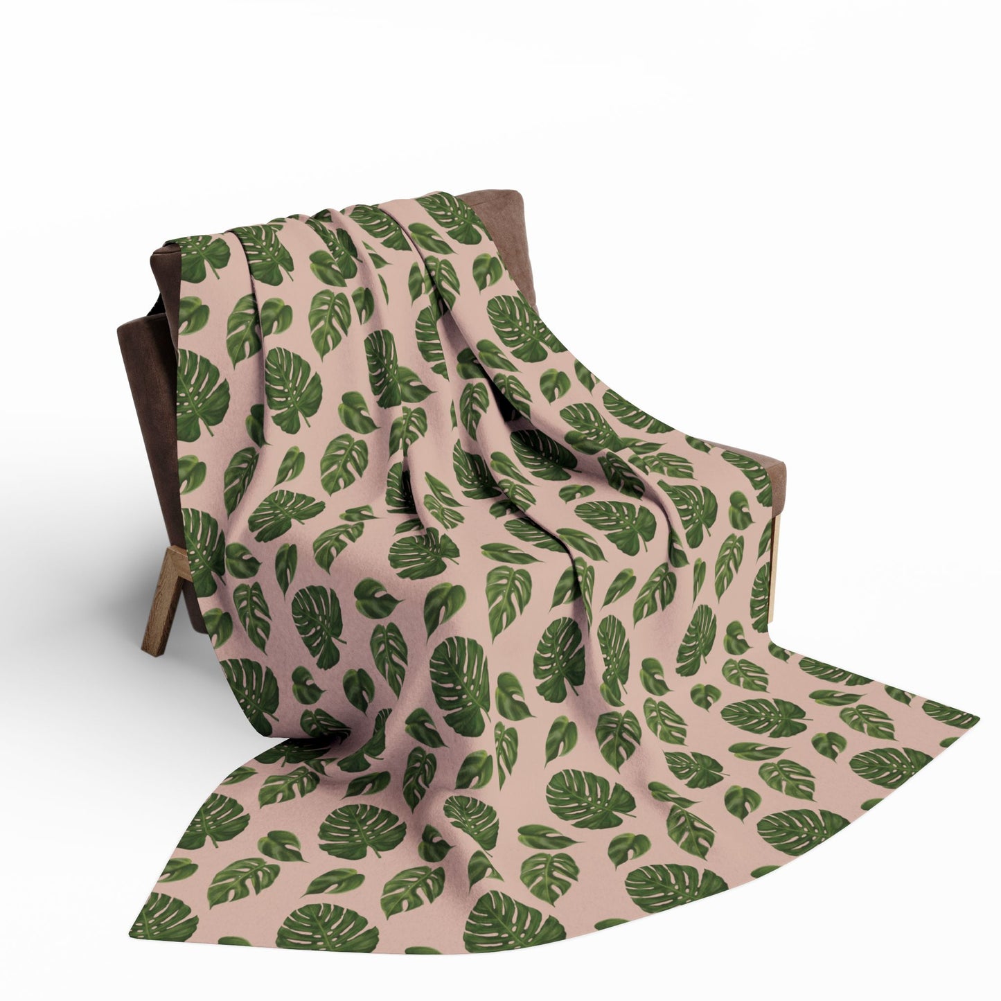 Pink Monstera Leaf Fleece Blanket