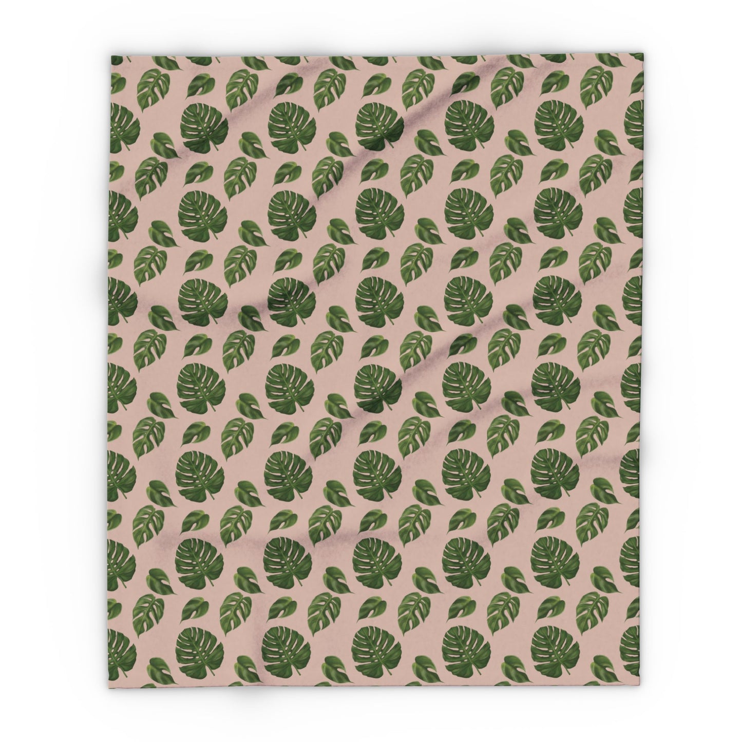 Pink Monstera Leaf Fleece Blanket