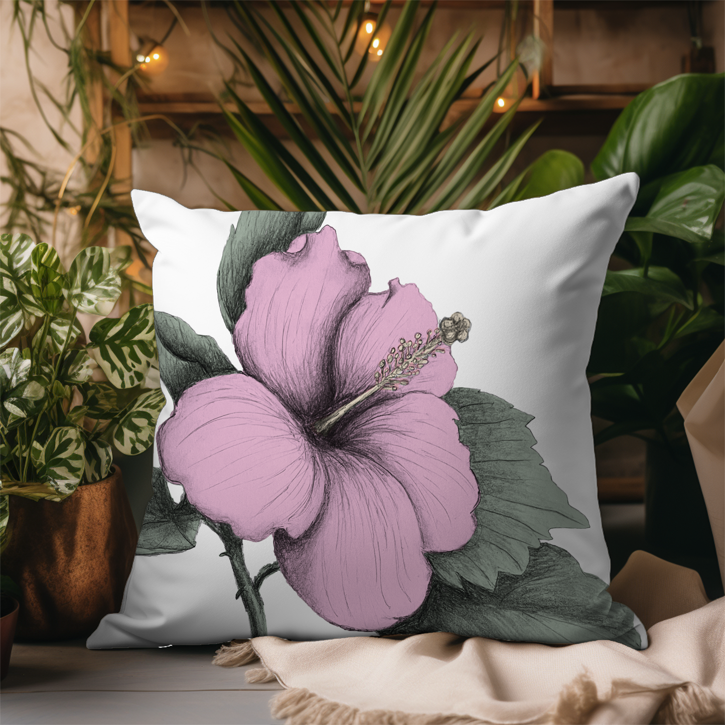 Pink Hibiscus Throw Pillow