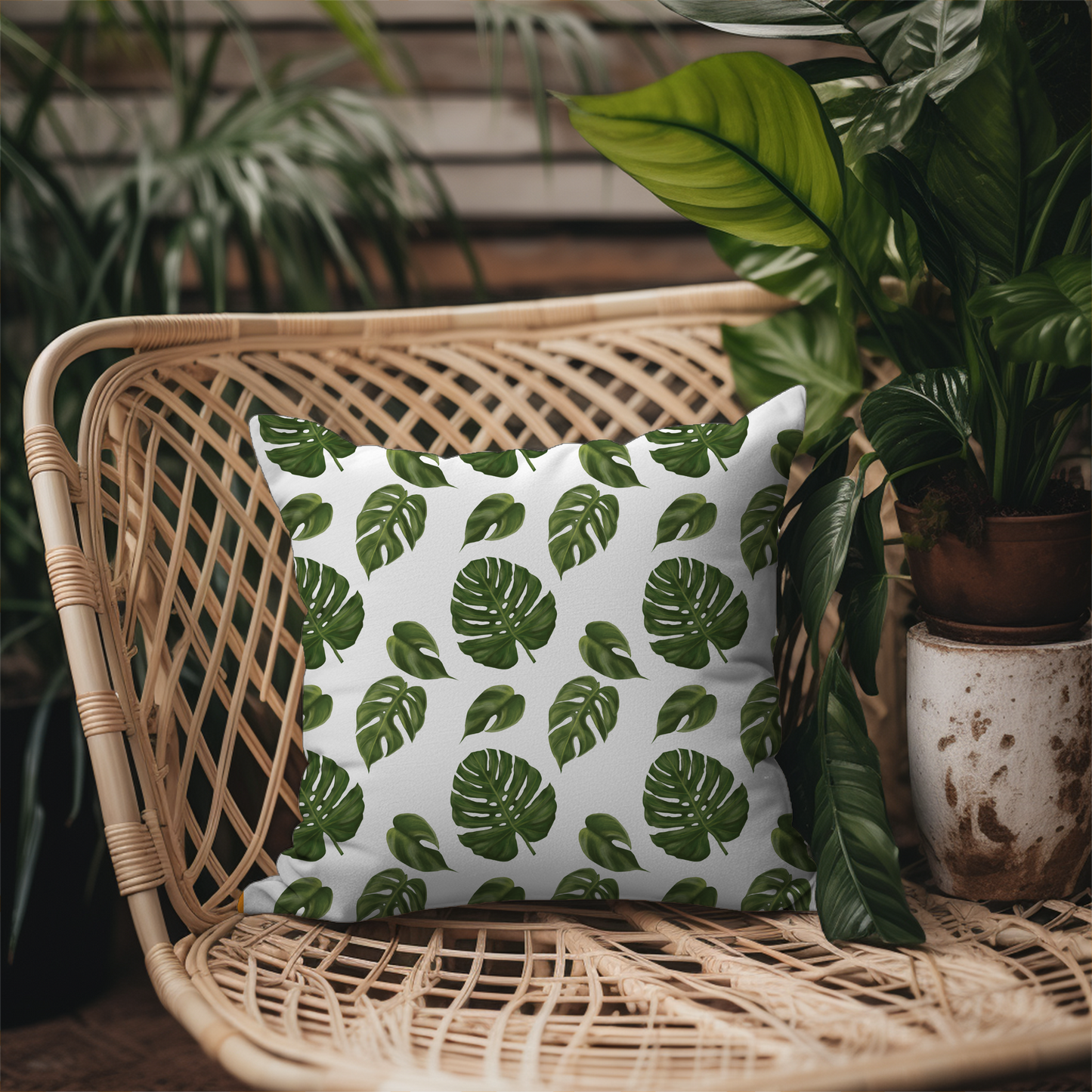 White Monstera Leaf Throw Pillow