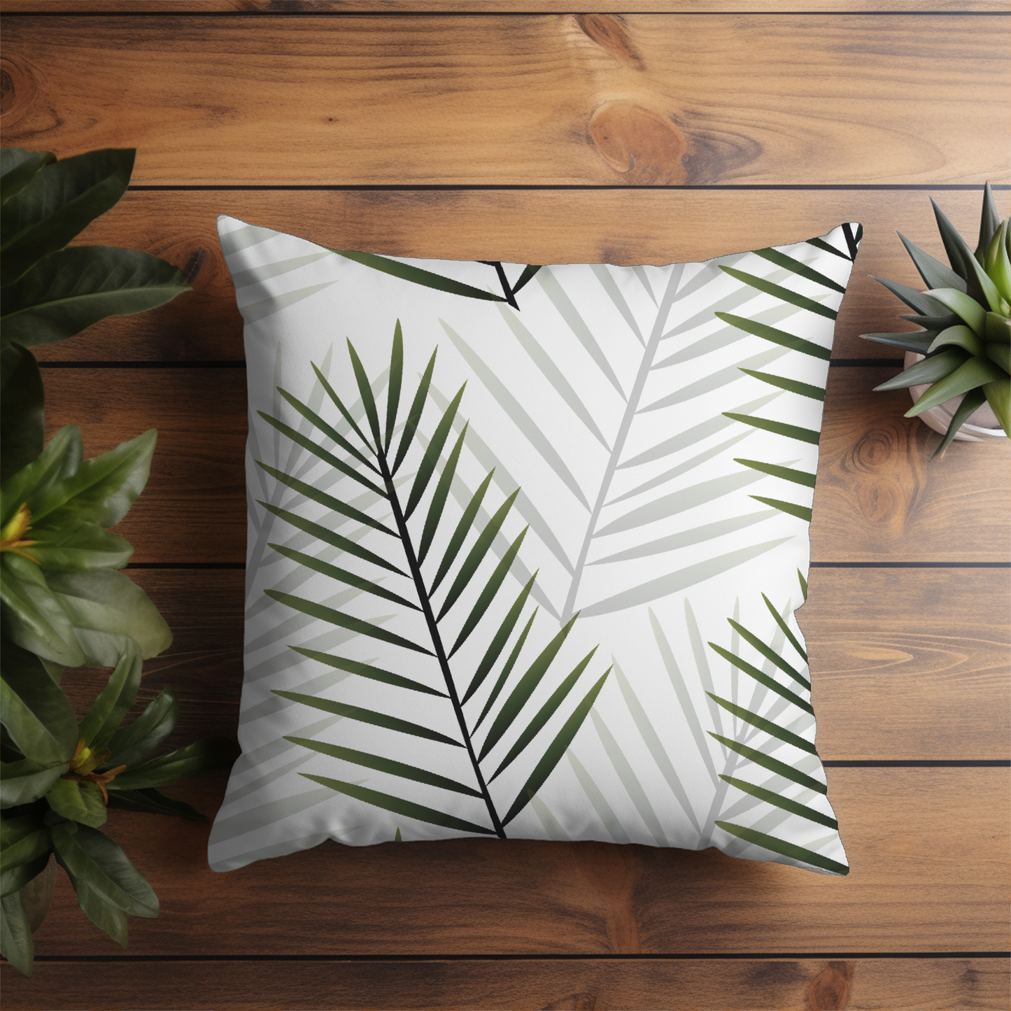 White Palm Leaf Throw Pillow