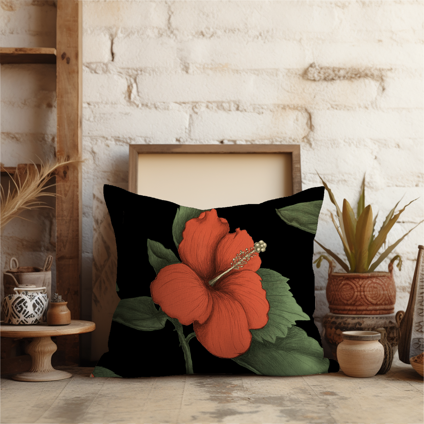 Orange Hibiscus Flower Pillow